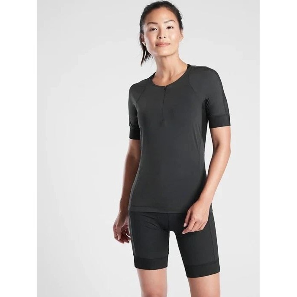 Athleta‎ Medium Women's Velo Cycle Jersey #439089 Black Biking Jersey Cycling